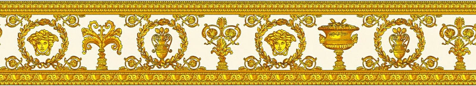 Versace Home Bordüre Medusa Lorbeer Weiss Gold 34305-2 3 Versace Home Bordüre Medusa Lorbeer Weiss Gold 34305-2