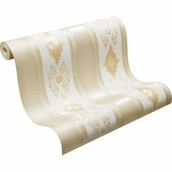 Tapete Satin Barock Gestreift Glanz Hermitage Creme 6830-69