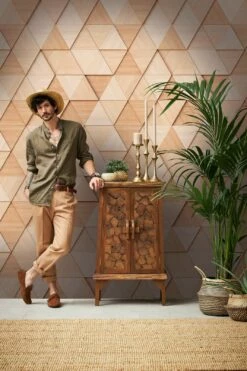 Fototapeten 3D Dreiecke Holz Grafisch Braun 38288-1