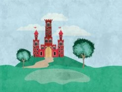 Fototapeten Burg Schloss Gemalt Rot Grün Blau 38299-1