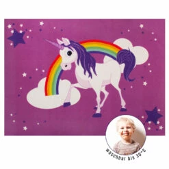 Kinderteppich Einhorn WASCHBAR Rutschhemmend 95x133cm 12 Kinderteppich Einhorn WASCHBAR Rutschhemmend 95x133cm -Orex Verkäufe Spielteppich Einhorn Maedchen Kinder Lila WASCHB 3