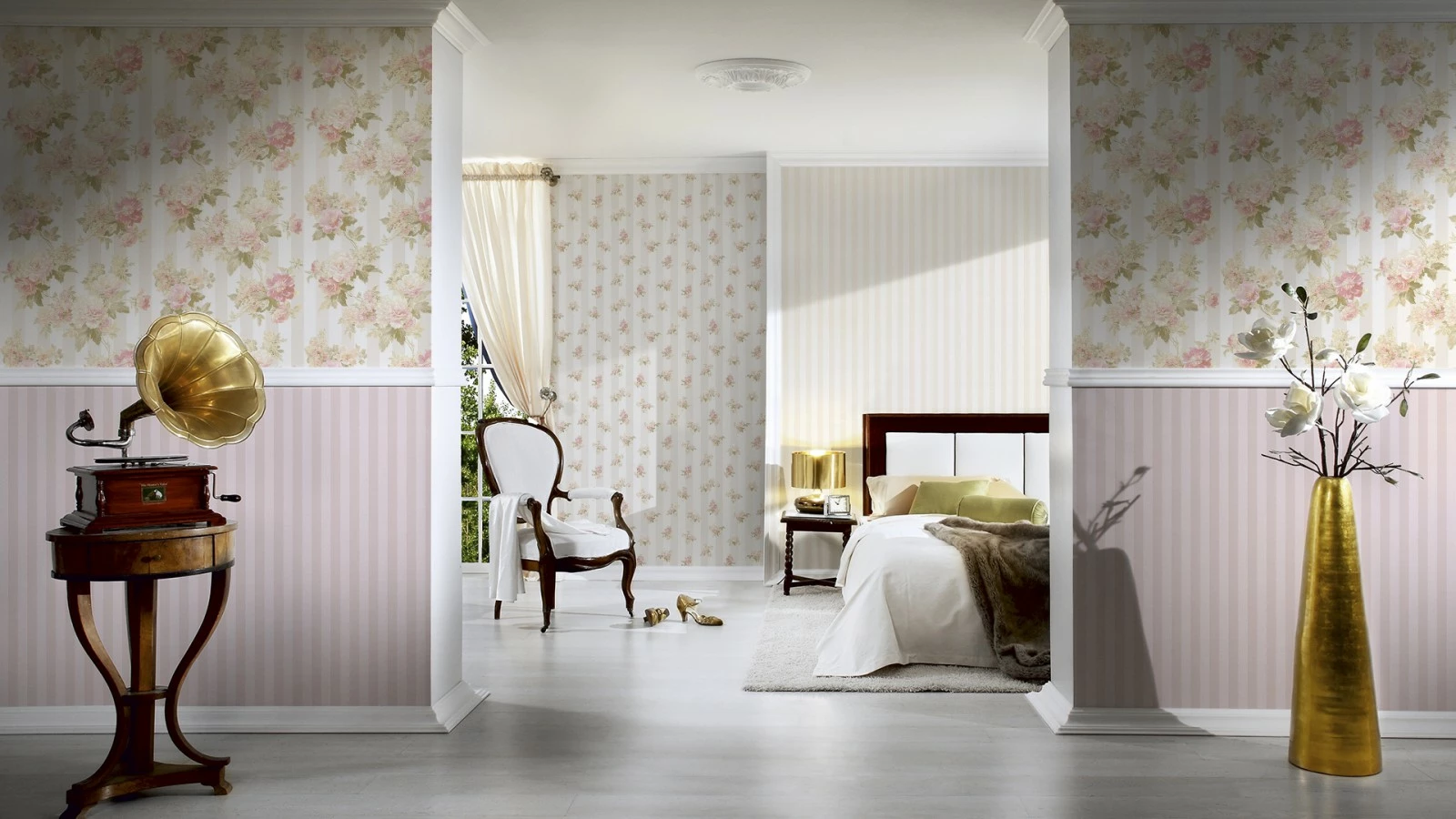 Tapete Vlies Streifen Mit Blumen Creme-beige 30446-1 6 Tapete Vlies Streifen Mit Blumen Creme-beige 30446-1 – Bild 4