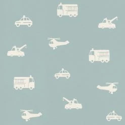 Vliestapete Kinder Autos Hubschrauber Blau Weiss 028864