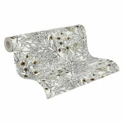 Tapete Vlies Blätter-Muster Weiß Grau Orange 37534-3