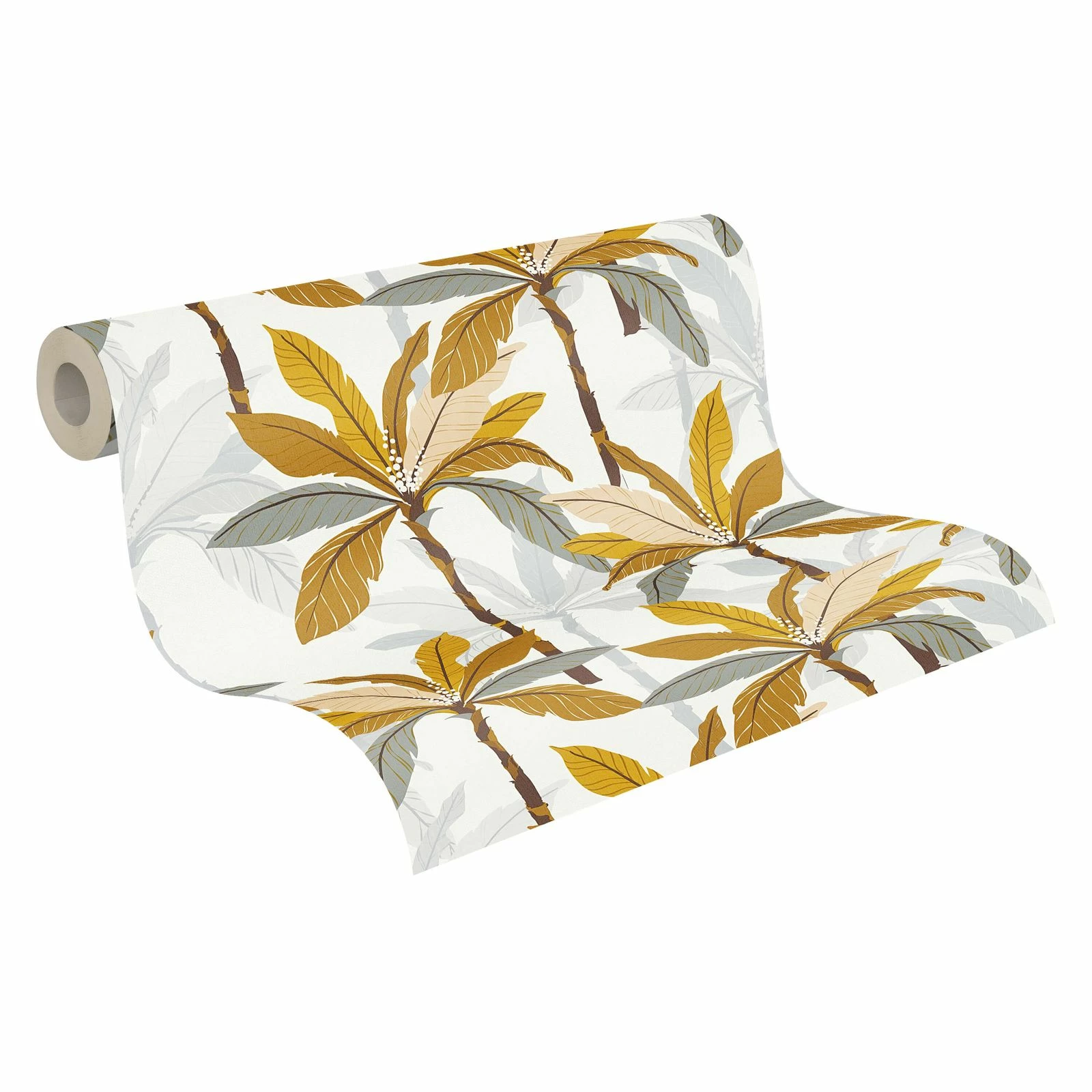 Tapete Vlies Blätter Palmen Weiß Gelb Grau 37530-2 3 Tapete Vlies Blätter Palmen Weiß Gelb Grau 37530-2