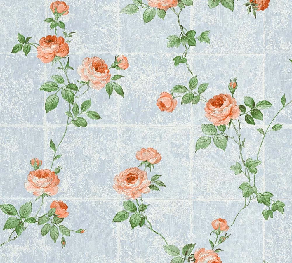 Tapete Vlies Blumen Fliesen Blau Grün Glanz 34501-1 3 Tapete Vlies Blumen Fliesen Blau Grün Glanz 34501-1