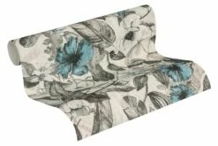 Tapete Vlies Dschungel Blumen Grauweiß Blau 37216-2