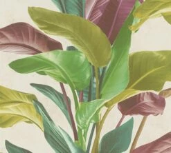 Tapete Vlies Floral Blätter Grün Rot Weiß 37862-1