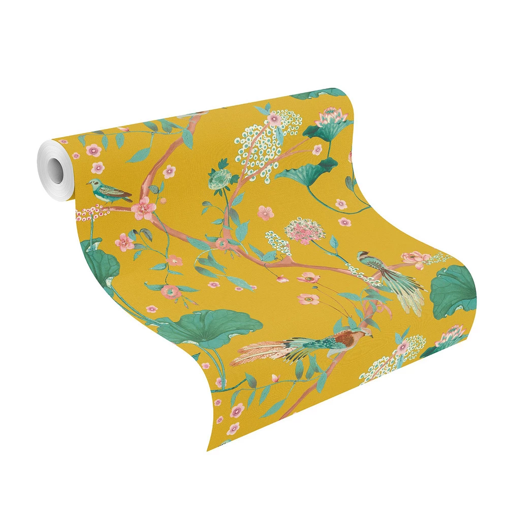 Tapete Vlies Rasch Blätter Vögel Gelb Grün 539448 3 Tapete Vlies Rasch Blätter Vögel Gelb Grün 539448