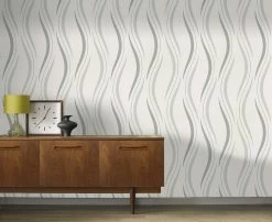 Tapete Vlies Wellen Grafik Weiß Glanz Rasch 476514 -Orex Verkäufe Tapete Vlies Wellen Grafik weiss Glanz Rasch 476 1