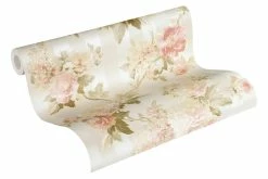 Tapete Vlies Streifen Mit Blumen Creme-beige 30446-1