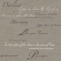 Vinyltapete Schrift Französisch Taupe Anthrazit 007849