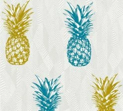 Vliestapete Tropen Pyramiden Blau Gold Glanz 35997-2