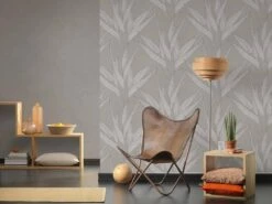 Vlies Tapete Blätter Dunkelgrau Hygge Livingwalls 36123-1