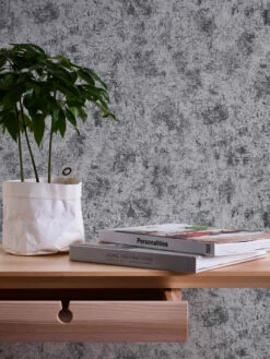 Vliestapete Putzoptik Shabby Schwarz Silber Metallic 38969-6