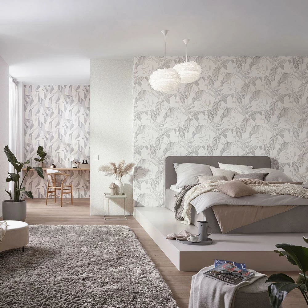 Vliestapete Elle Blattmuster Weiß Grau Silber 10332-10 6 Vliestapete Elle Blattmuster Weiß Grau Silber 10332-10 – Bild 4