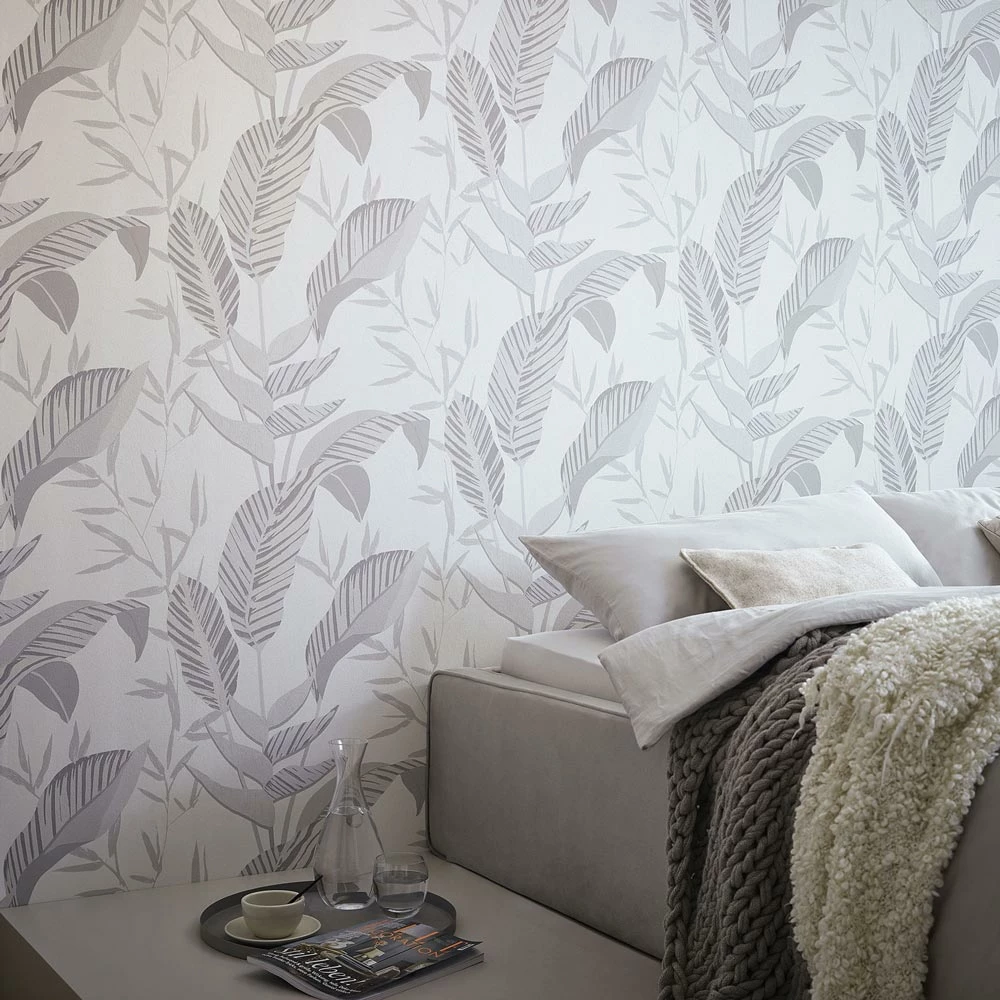Vliestapete Elle Blattmuster Weiß Grau Silber 10332-10 3 Vliestapete Elle Blattmuster Weiß Grau Silber 10332-10