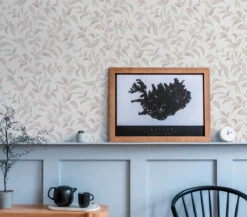 Vliestapete Blätter Illustration Weiß Rosa 38962-1